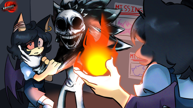 Abyssal Escape thumbnail showing two survivor characters beside a skull-faced figure and a burning flame.